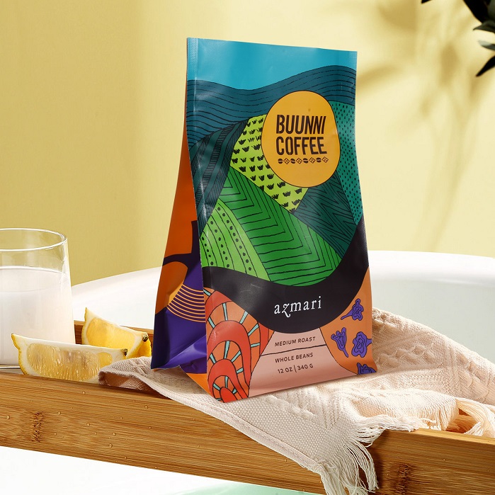 Plant-based Recycle Paper Blue Custom 12 Oz Coffee Bags with Valve Wholesale
