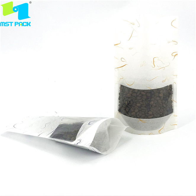 Rice paper compostable pouch with window for snack food