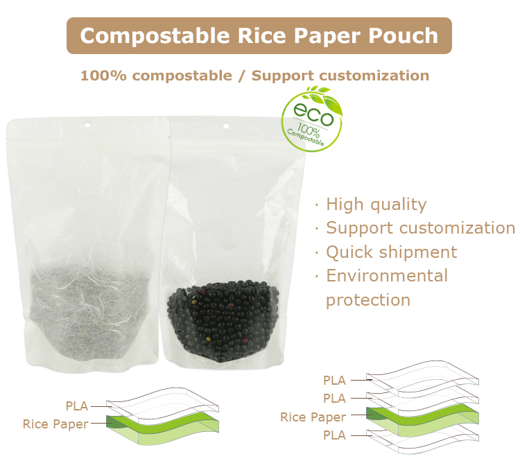 Compostable Rice Paper Coffee Bags with Valve Compostable Rice Paper Coffee Bags with Valve
