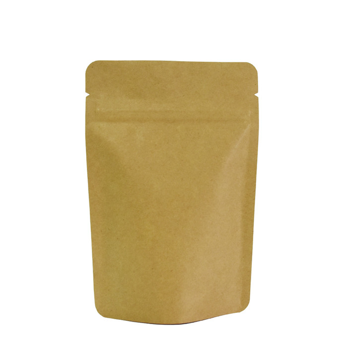 Standup compostable eco sustainable packaging with zipper in brown kraft 