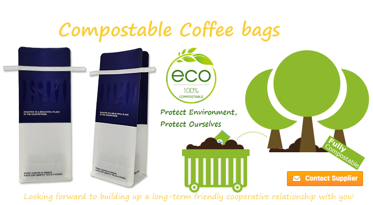 Compostable Kraft Paper Custom Flat Bottom Coffee Bags Compostable Kraft Paper Custom Flat Bottom Coffee Bags