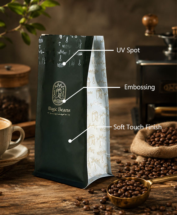 finishes of custom coffee bags