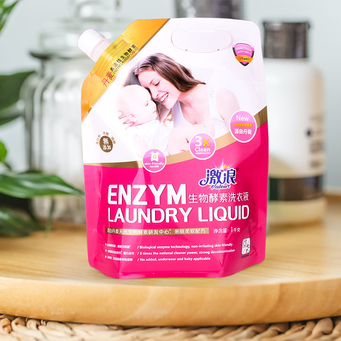 Bio Recycled Green PE Stand Up Liquid Refillable Spouted Laundry Detergent Pouches