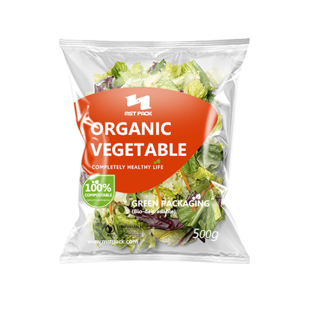 Bioplastics compostable green packaging bag for vegetable salad with barrier
