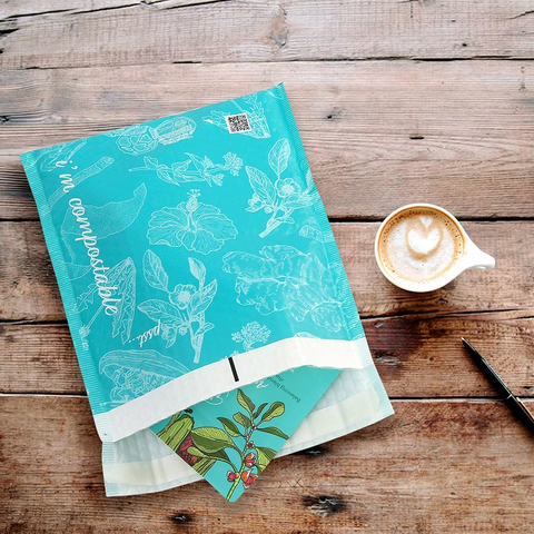 Custom Printing Self-adhesive Compostable Bubble Mailers for Coffee Tea Subscription