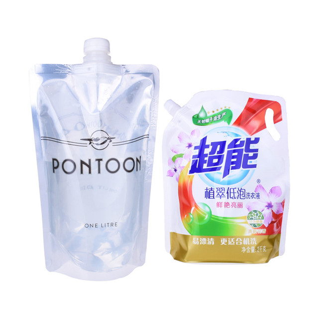 Colorful Printing biodegradable materials spout pouch with cup washing powder packet design detergent powder packing pouch