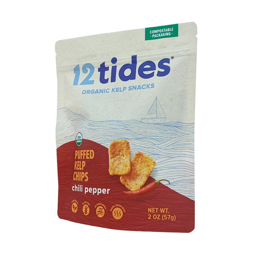 Customized Compostable Stand Up Zip Lock Chips Packaging Bags Wholesale