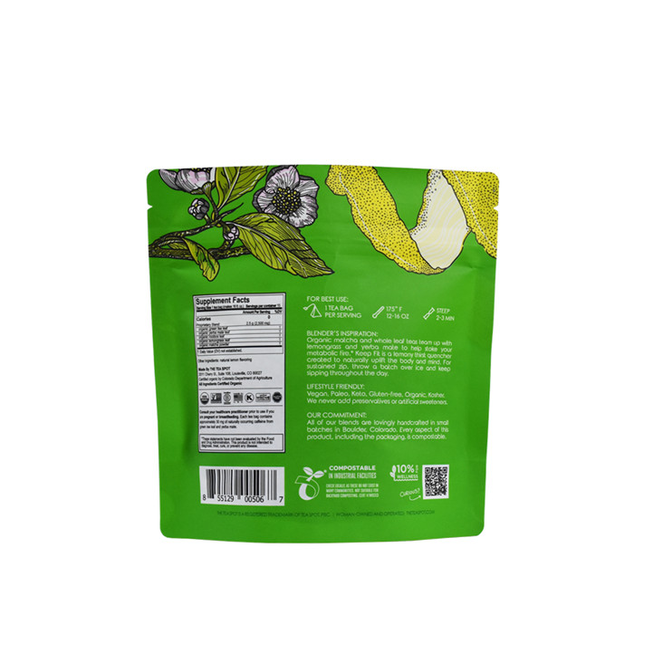 Custom Printed Biodegradable PBAT PLA Tea Stand Up Zipper Bags with Logo