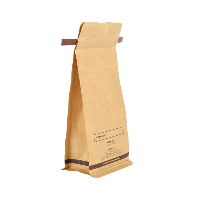 Best Price Custom Hot Stamping Brown Block Bottom Paper Bag with Tin Tie