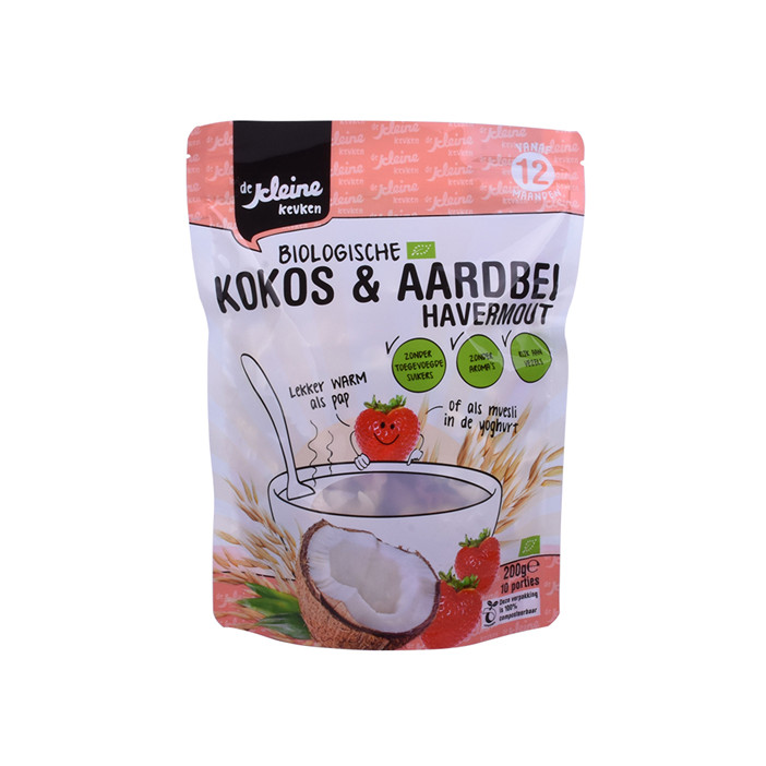 Biodegradable plant-based eco friendly pouch ziplock bag for oatmeal