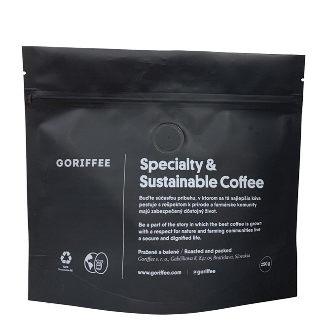 Retail Matte Black Coffee Recyclable Stand Up Resealable Ziplock