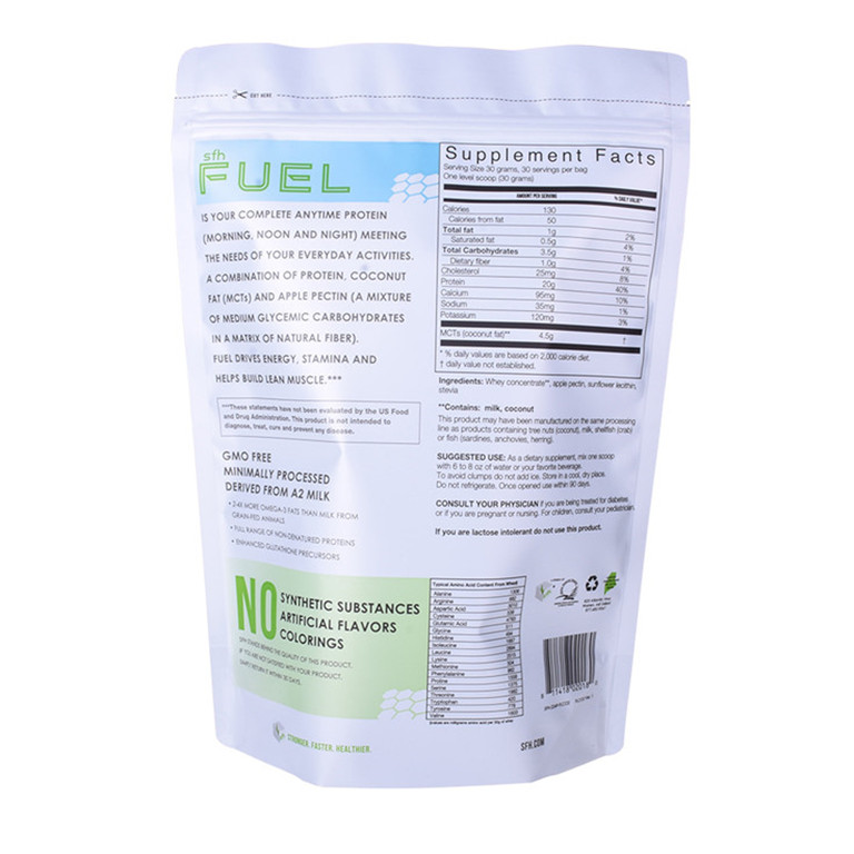 Factory Custom Made Full Matte Finish Stand Up Whey Protein Packaging Bag