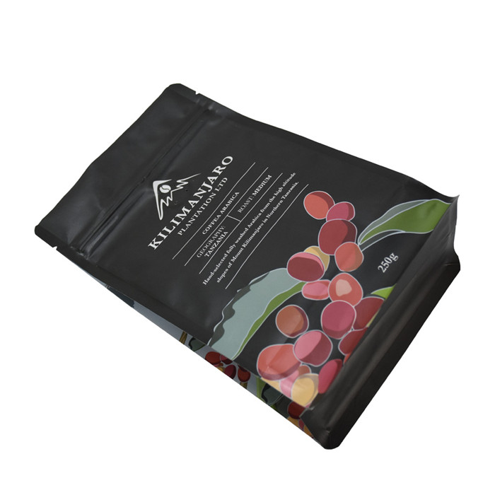 High quality square bottom coffee zip lock bag black with valve