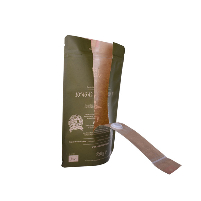 Laminated standing brown recyclable bag heat sealed with zipper