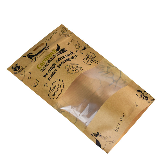 Custom zipper stand up pouch printing with clear window for dog treat packing