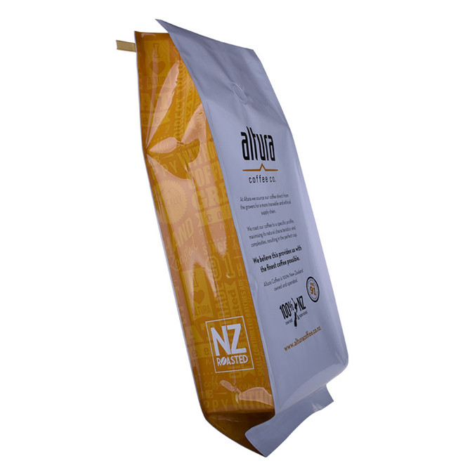 Side gusseted laminate high barrier coffee packing bag with one way valve