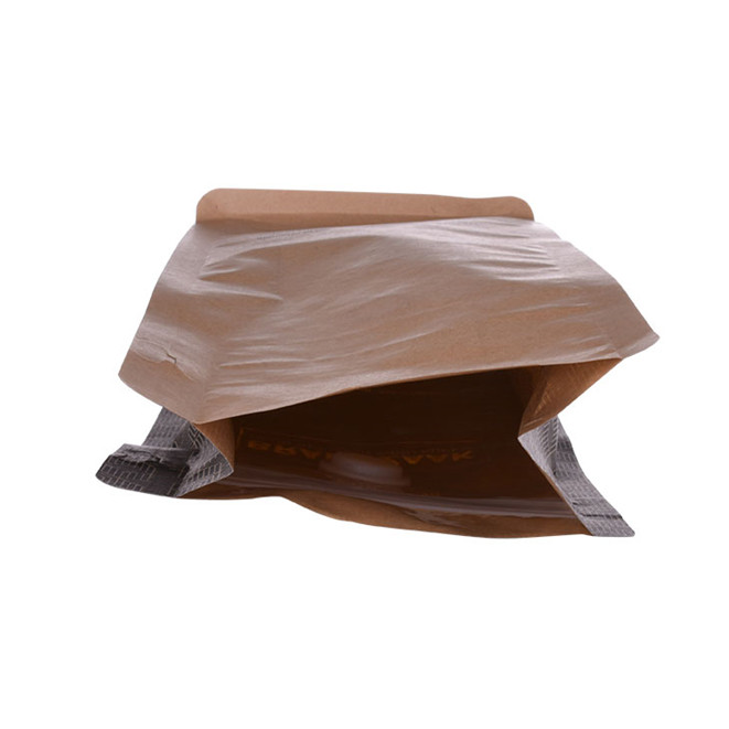 Laminated recyclable paper coffee bag with valve in box shaped packaging