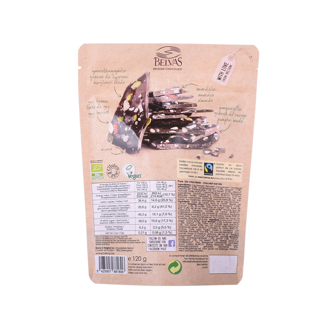 Organic materials Custom logo quad seal stand up pouch for chocolate