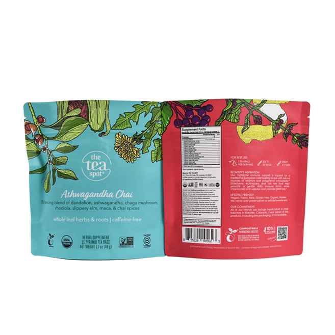 Custom Printed Full Matte Finish Ziplock Top Tea Packaging Eco Friendly Pouch