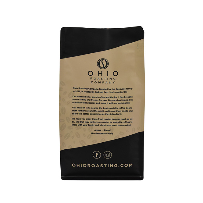 Custom Production Environmentally Friendly Block Bottom Top Seal Coffee Bags with Degassing Valve