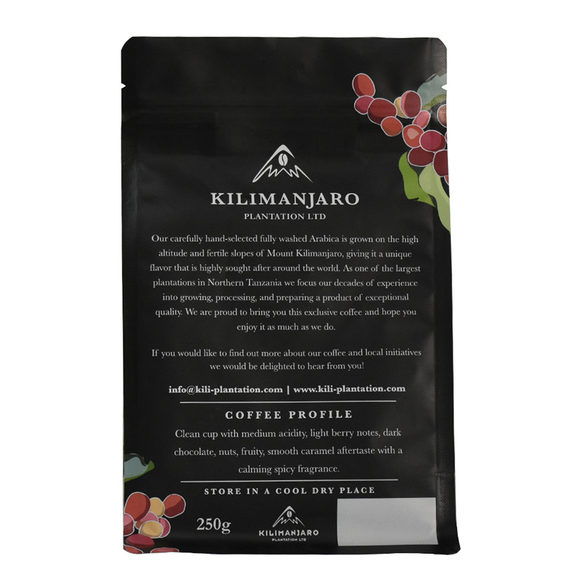 Biodegradable Flat Bottom Matt Black Surface Coffee Bag