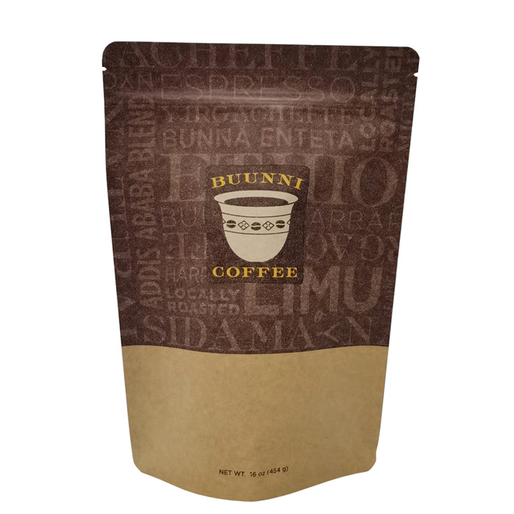 Gravure Printing Compostable Brown Krafr Paper Tea Stand Up Ziplock Pouch