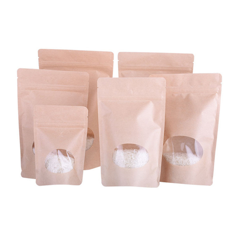 Resealable zipper china kraft paper bag with clear window to pack food