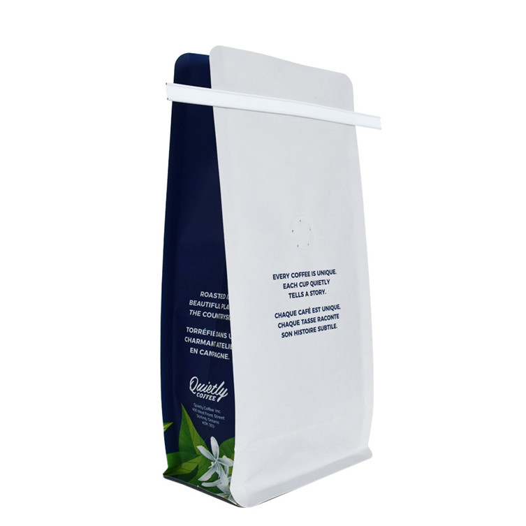 Custom Printed Sustainable Coffee Flat Bottom Packaging Bag White with Tintie