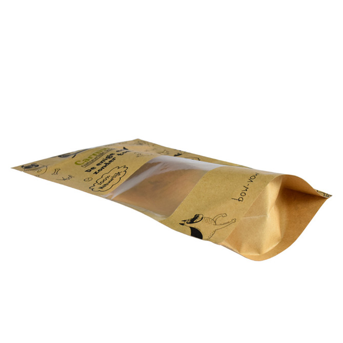 Custom zipper stand up pouch printing with clear window for dog treat packing