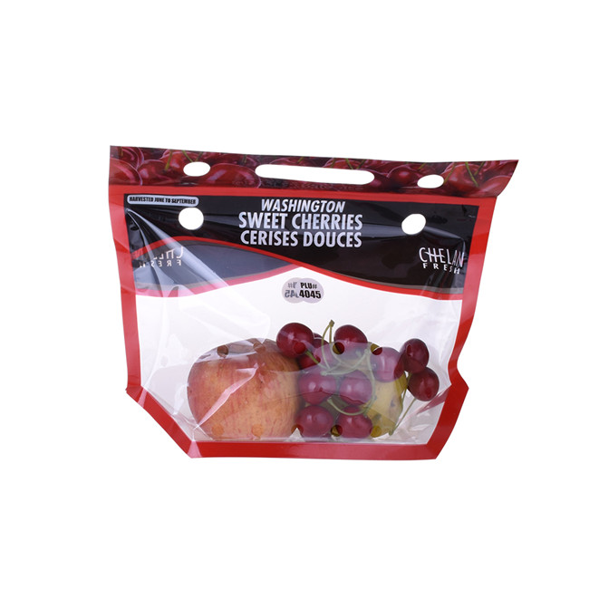 Imprinted logo on eco plastic recyclable fruit bag zipped with handle