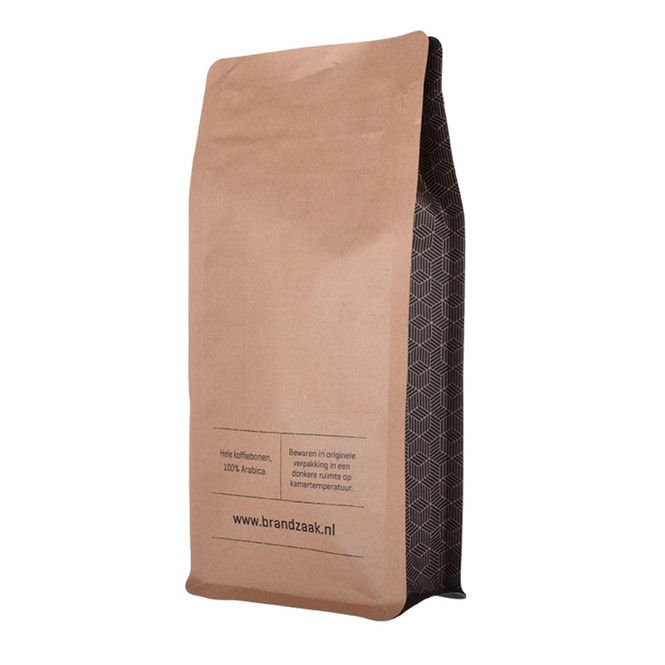 Custom flat bottom green bio coffee bags with pocket zipper