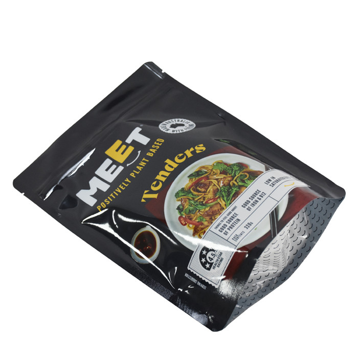Bright black foil pouch food bag with ziplock personalied logo