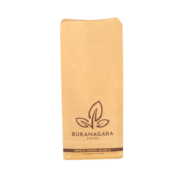 Hot Stamping Food Grade Biodegradable Kraft Paper Block Bottom Coffee Bag