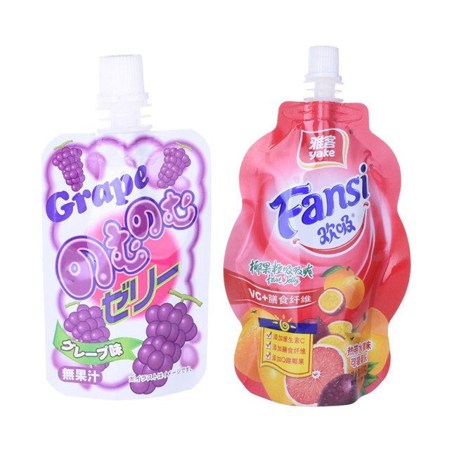 Plastic recyclable fruit jucie bag with spout pouch stand up