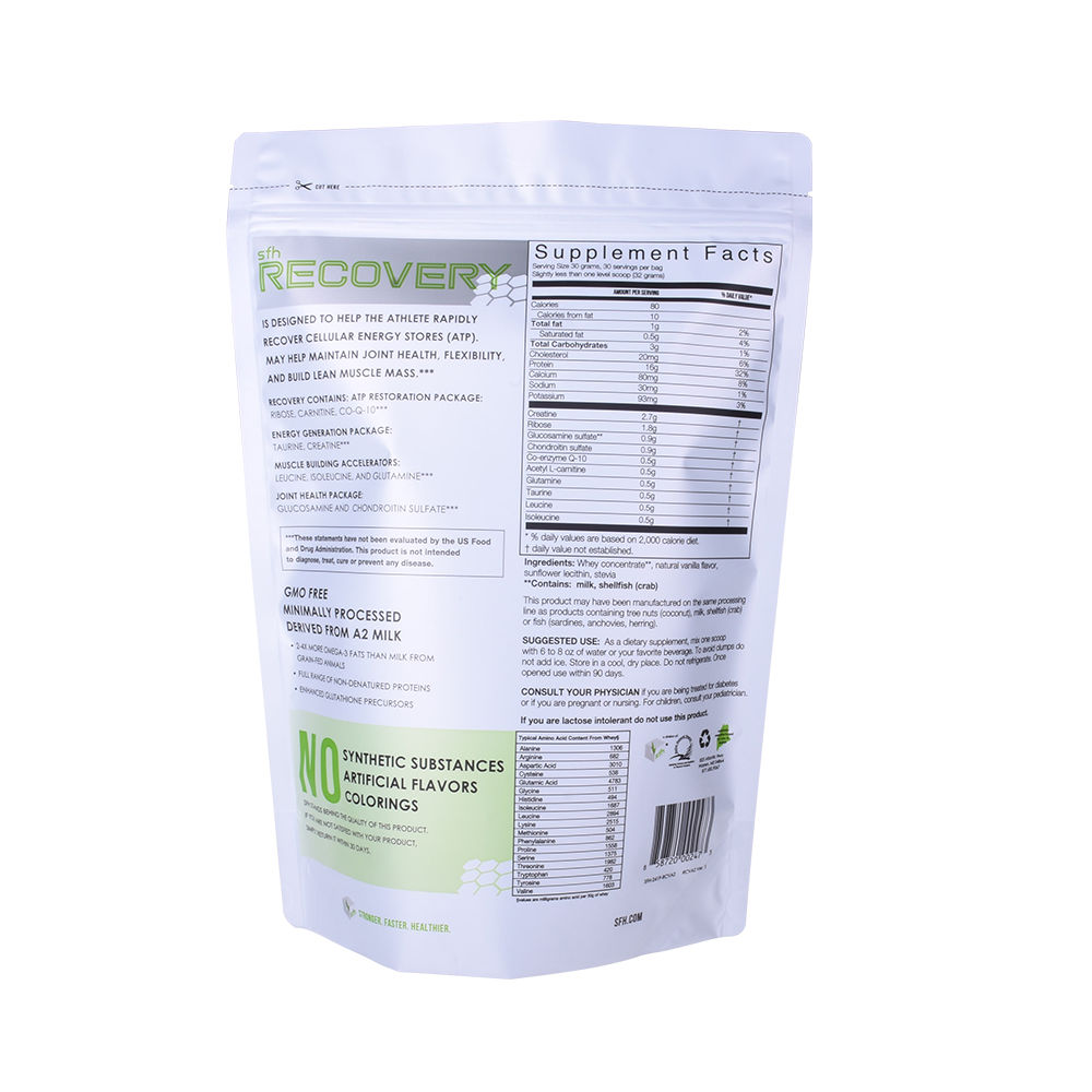 Recyclable 1kg Large Whey Protein Powder Green Bag with Digital Printed