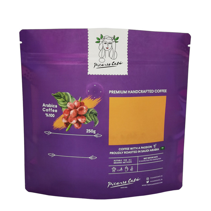 Tear Notch Recloseable Sustainable Kraft Stand Up Top Rip Coffee Bag