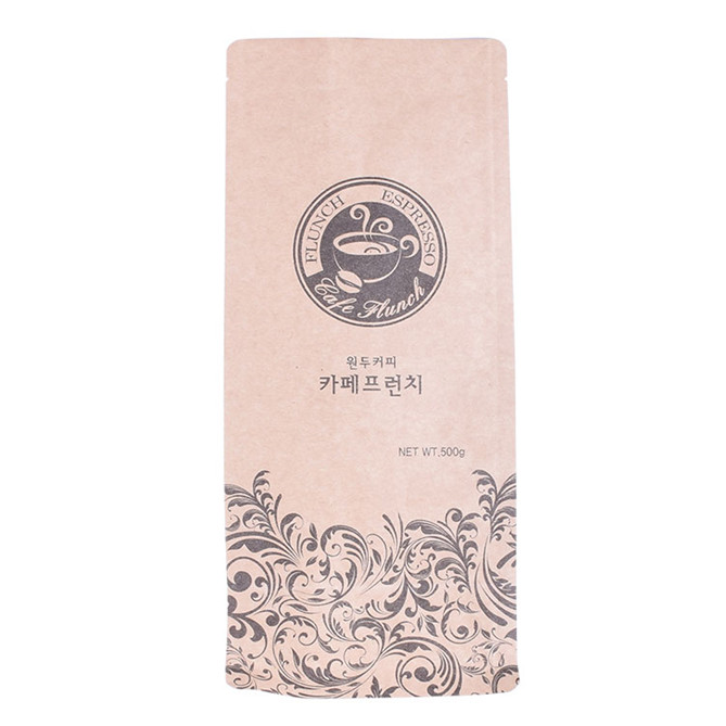 Compostable block bottom kraft paper coffee bags printed with round corner