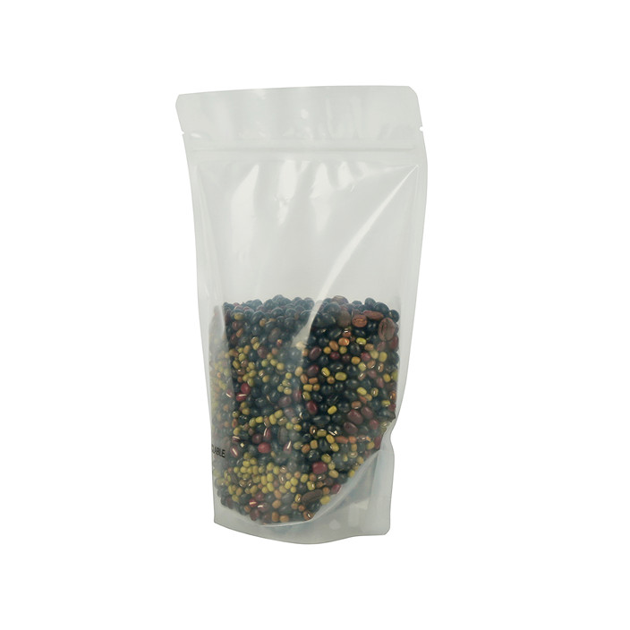 Custom size Recycled sustainable pouch packaging fully translucent with zipper