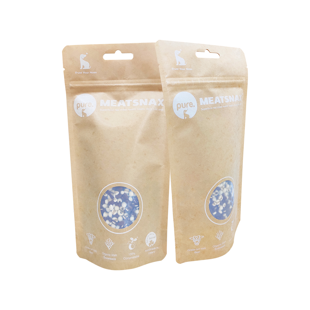 Biodegradable 100% Compostable Doypack Kraft Paper/PLA Pet Treats Bag