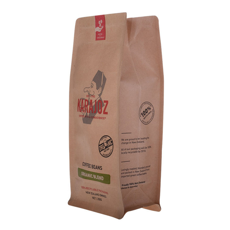 Embossing Resealabele Laminated Aluminum Foil Square Bottom Coffee Craft Paper Bag