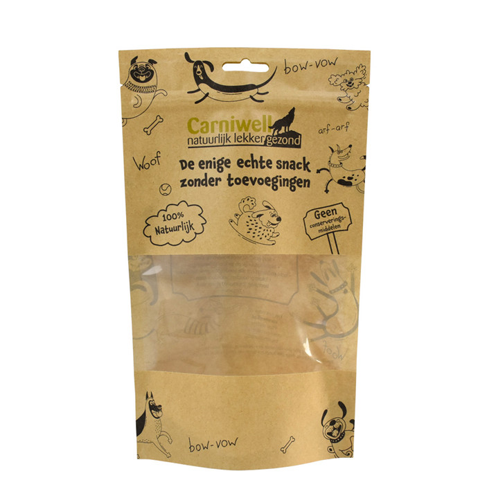 Custom size kraft paper compostable materials for packaging pet food with clear window