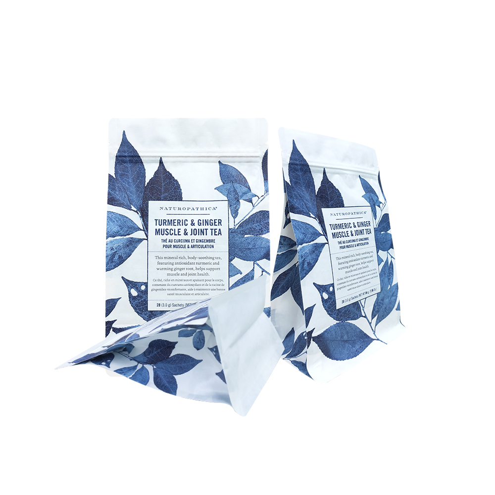 Compostable Packaging Materials  kraft Paper Flat Bottom Pouch/ Box Pouch/ Block Bottom Pouch Zipper Pouch Tea/snacks Bag 