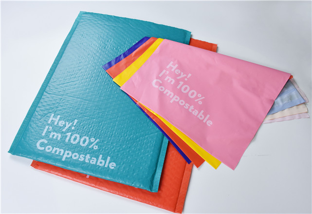 Whoesales compostable green packaging mailer bags with bubble
