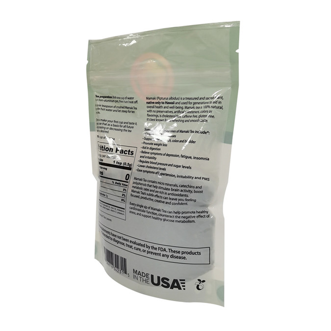 Zip Lock Moisture Proof Resealable Compostable Custom Tea Bag Packaging