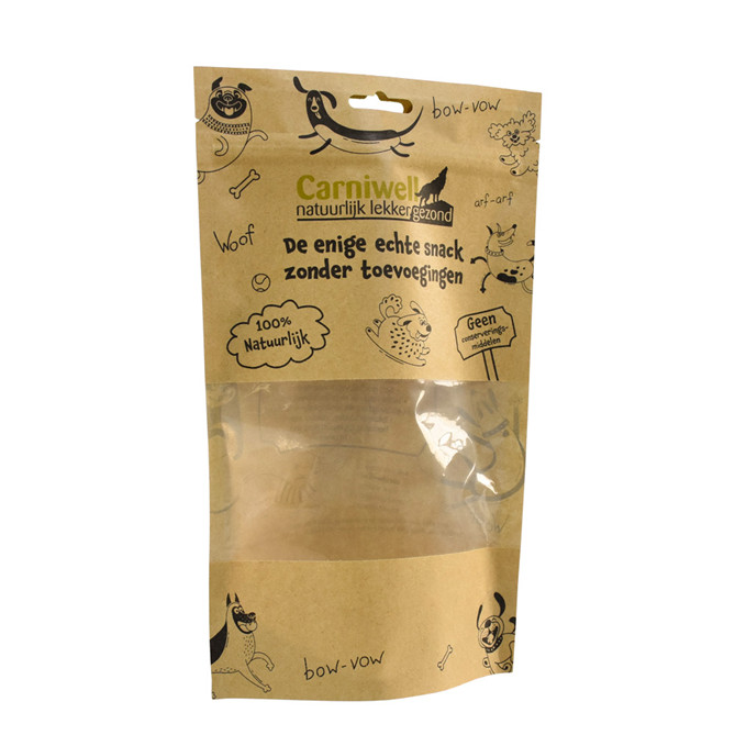 Custom zipper stand up pouch printing with clear window for dog treat packing