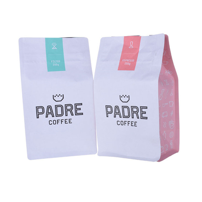 Custom printing block bottom semi clear coffee bags with ziplock