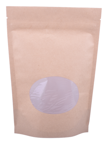 Fully compostable standing no plastic packaging for food packing with semi-clear window