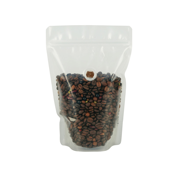 Standup full clear coffee bag zipper pouch with valve