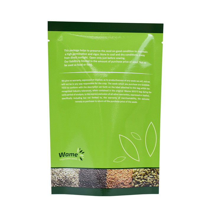 Laminate sustainable recycled paper packaging material with custom print for seed packing