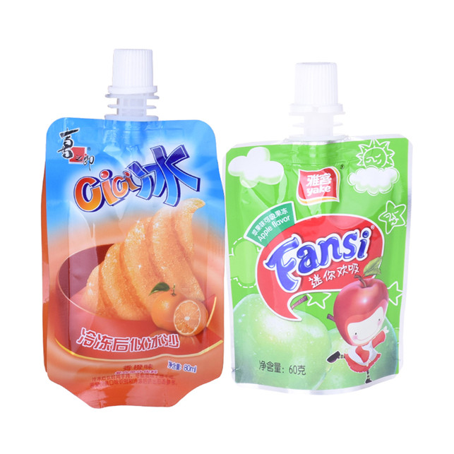Plastic recyclable fruit jucie bag with spout pouch stand up